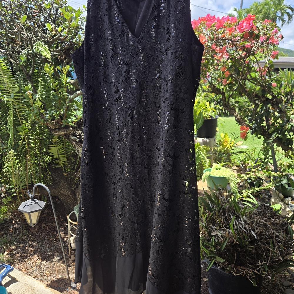 Black Sleeveless Sequin Lace Dress - Elegant Evening Wear